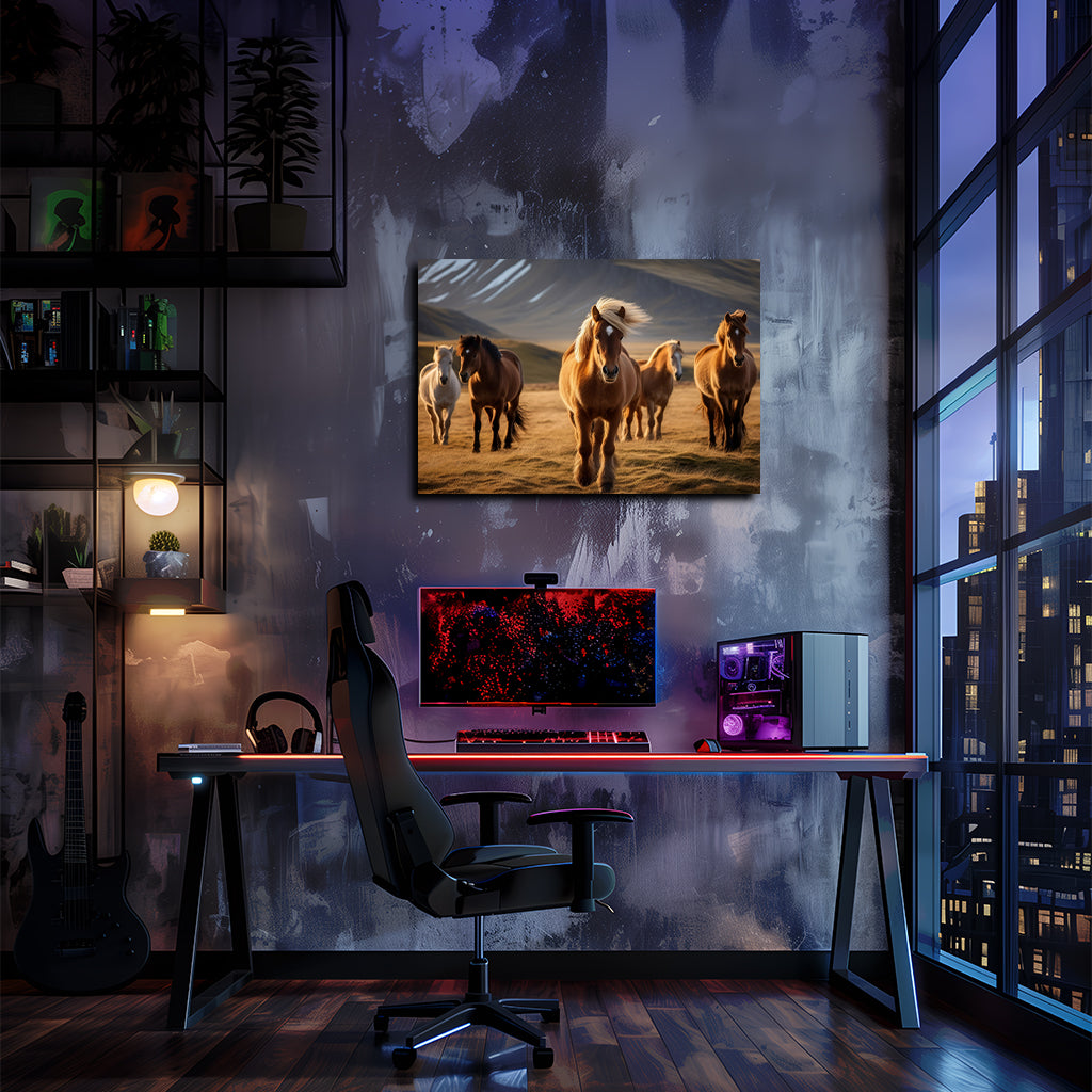 טבע | יצירת אמנות של סוסים בשדה מאת @leinwandbild24